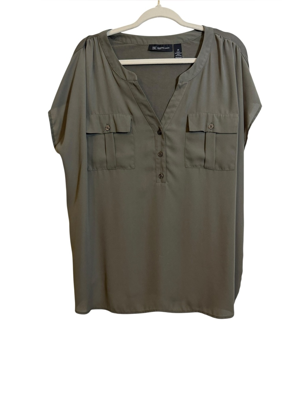 INC International Concepts Olive Green V-Neck Tunic sz 2X